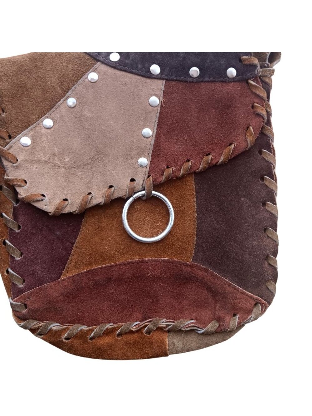 Vintage Boho Crossbody Hippy Bag Purse Handmade Suede Patchwork Mad In Spain
